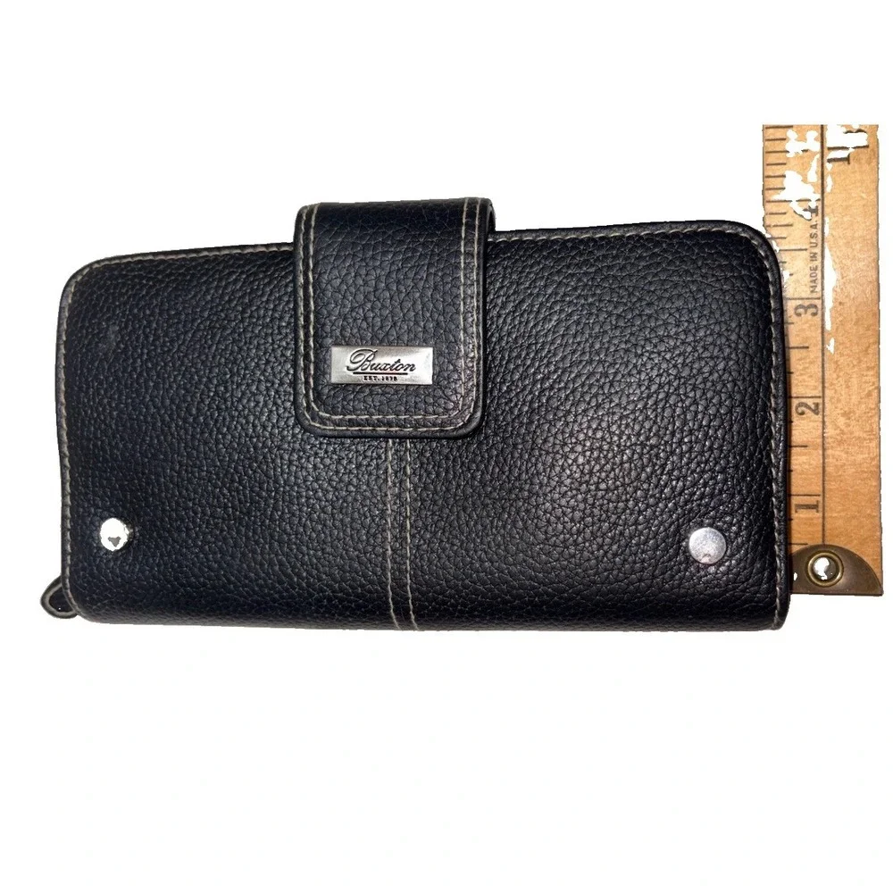 Buxton Westcott Women's Black Leather Organizer Clutch Wallet Zip Around Tab